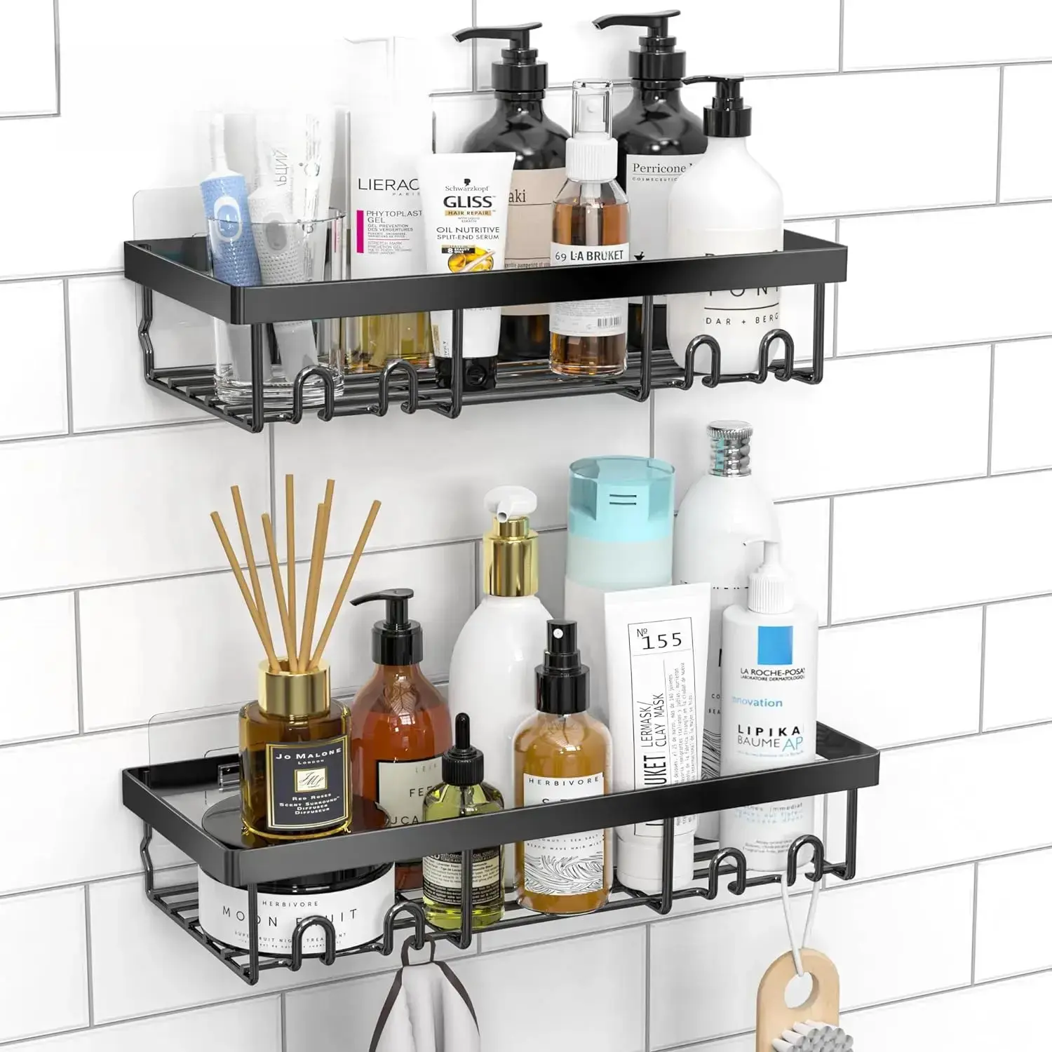 Bathroom Storage Rack Set, 2-Count Punch-Free Wall-Mounted Adhesive Shower Shelves, Modern Multipurpose Home Organizer for Bathroom and Kitchen, Bathroom Organizers, Bathroom Organizing Accessories, Bathroom Accessories Set