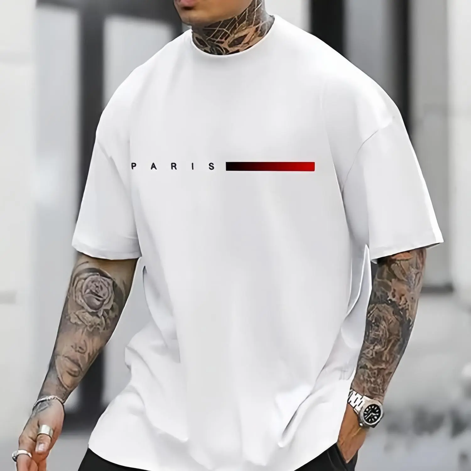 Casual Printed T-Shirt for Men & Women Short Sleeves Retro Loose Breathable Cotton Fabric Soft Top Day Stylish Thick Tshirt Beige Crewneck Plain Shortsleeve Tropical White
