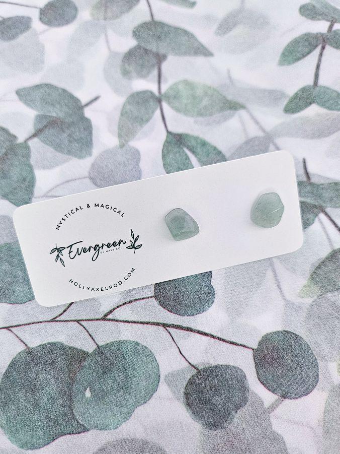 Evergreen by HAXEco Green Aventurine Stud Earrings - Pair of Earrings with Lightly Tumbled Finish