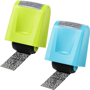 2 Pieces Identity Theft Prevention Stamp Identity Guard Roller Stamp Wide Rolling Security Stamp (Green and Blue, Medium)