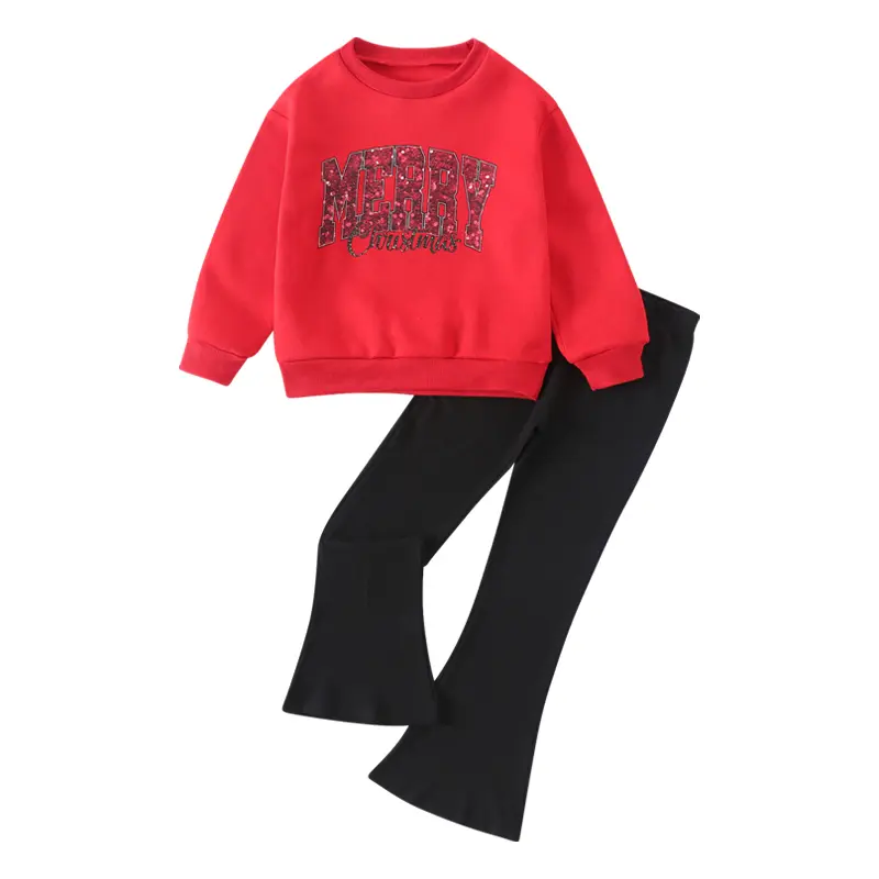 2-piece girls' autumn and winter fashion suit children's round neck long-sleeved letter printed top elastic waist slightly casual skin-friendly trousers suit