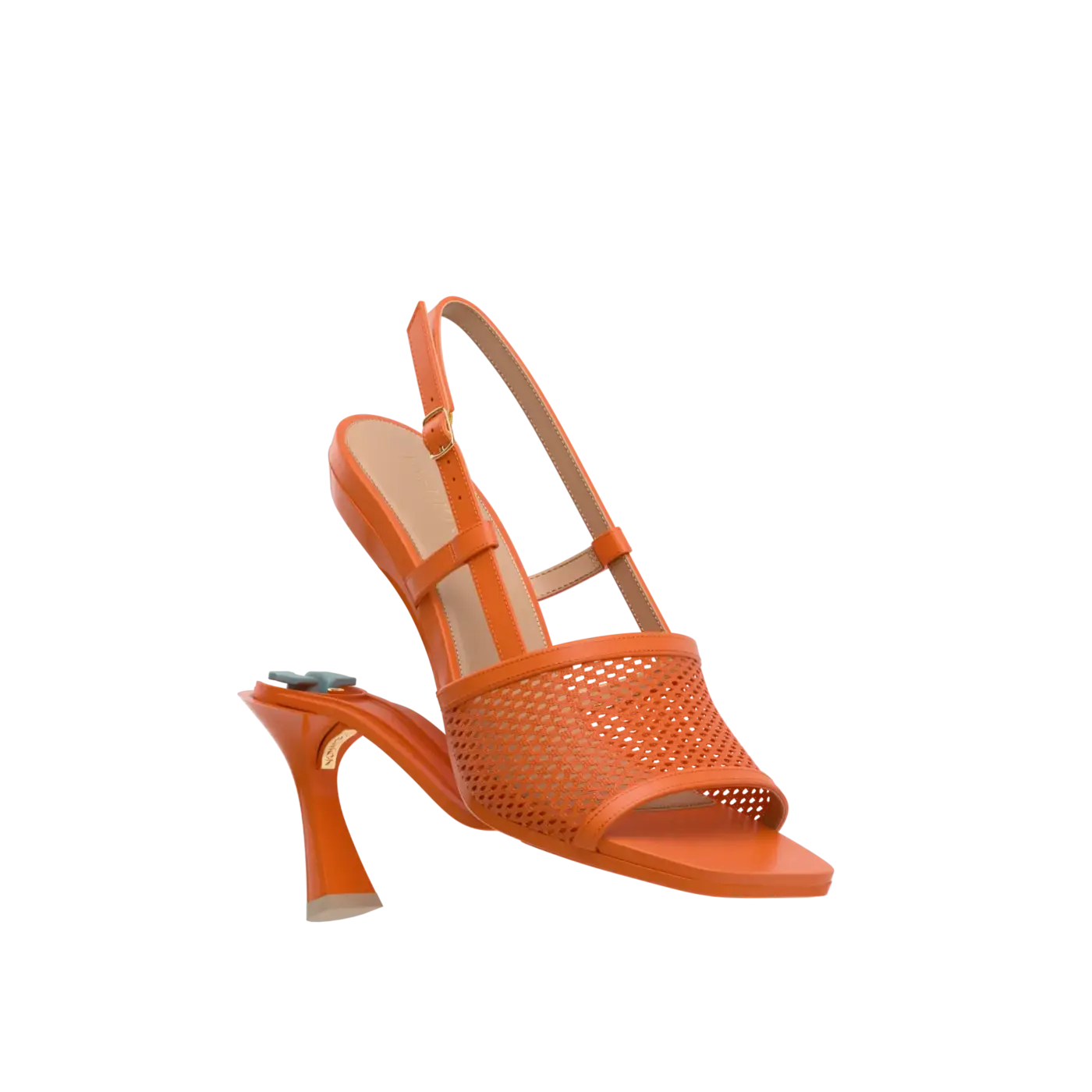 Shae Mule Sandal - Tangerine Mesh 4" Flare Stiletto