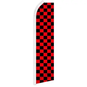 Checkered-Plaid Polyester Fabric Super Flag Banner, 11.5x2.5 ft Polyester Knit Banner with Curved Sleeve, Wind-Resistant Home & Festive Party Backdrop