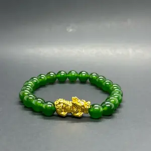 Natural Green Jade Pixiu Beaded Bracelet for Luck Healing Wealth