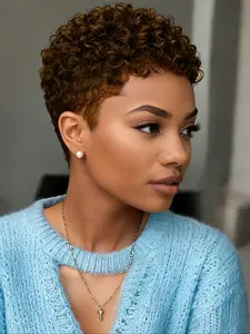 Women's Short Kinky Curly African Curl Wig Cap, Synthetic Hair, Headpiece, Rose Net Design, Easy Wear & Manageable, Perfect for Christmas/new Year/daily Use