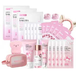 Japan Sakura Skin Care Set, Skincare Kit Sakura Teen Girls Gifts Korean Skin Care Kit, Face Cream,Serum, Eye Serum , Sleeping ,Masks , Clay Masks Moisturizing Masks for Women Teen Girls Mom Daughter Mother's Day Christmas Birthday with Bunny Headban 25PCS