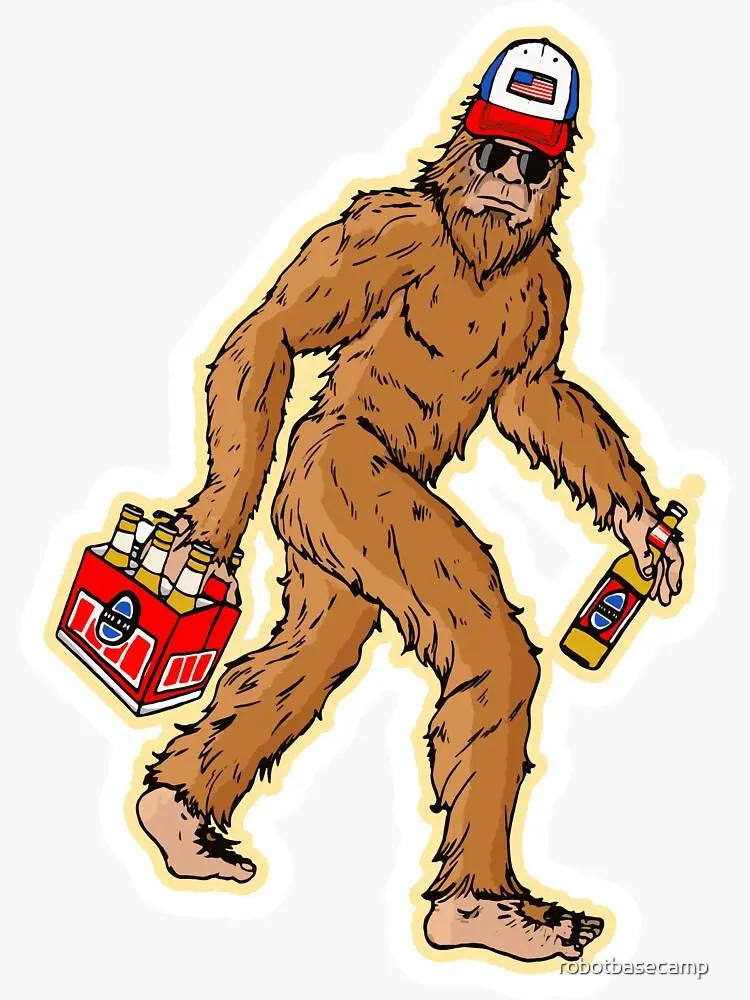 Beer Drinkin' Bigfoot  Sasquatch w/ Trucker Hat Sticker | Die-Cut Sticker for Laptop Water Bottle