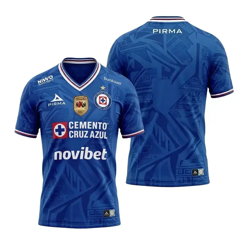 Cruz Azul Team  Liga MX 2026/27 A football kit Blue with Embroidered logo and Sharp stitching Jersey, Breathable Quick Dry Short Sleeve Athletic Tops for Football Fans, Football Collectors & Streetwear Enthusiasts