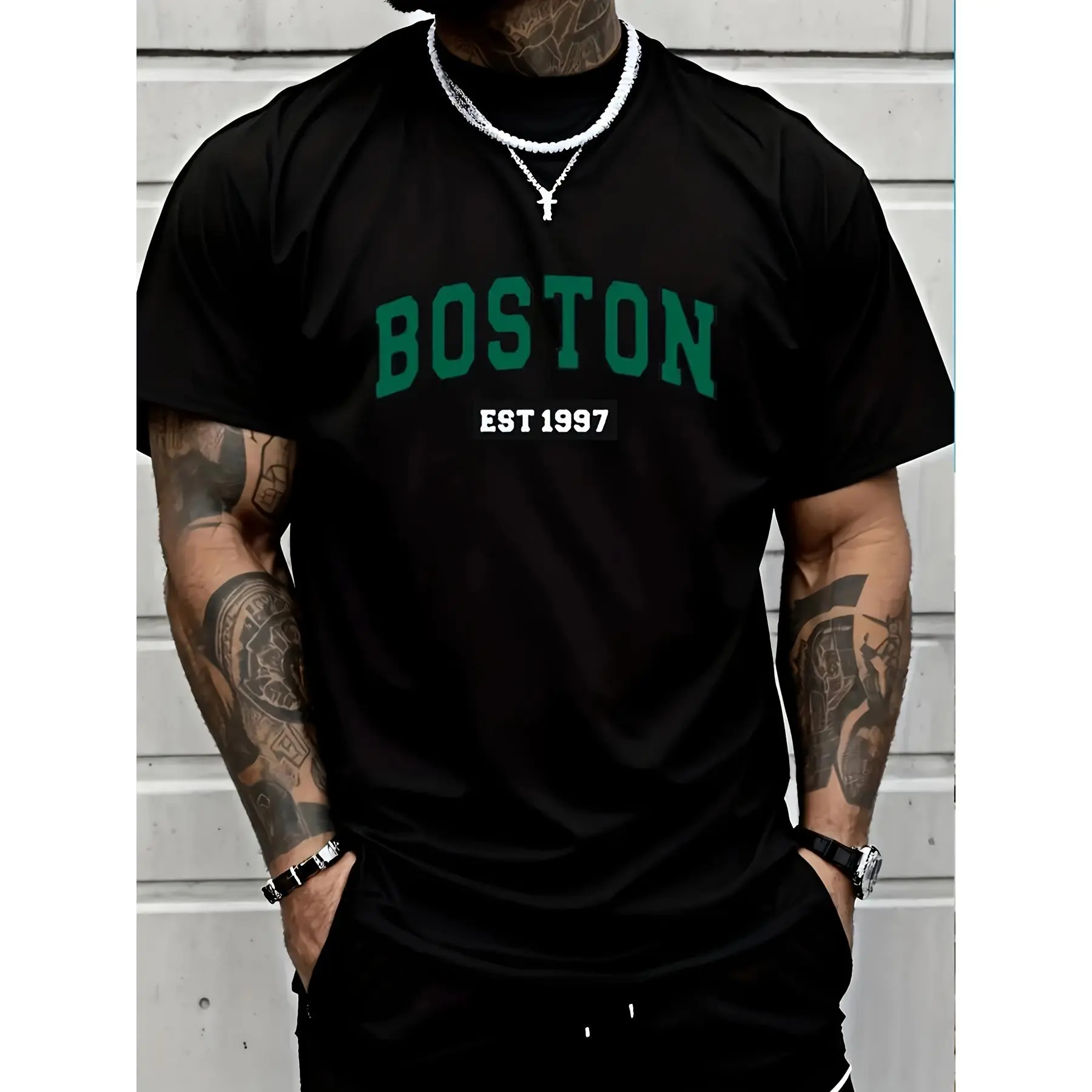 Men's Loose Short-Sleeve Stylish Graphic Print Regular-Shoulder T-Shirt, Menswear Undershirt for Sports & Outdoor Activities