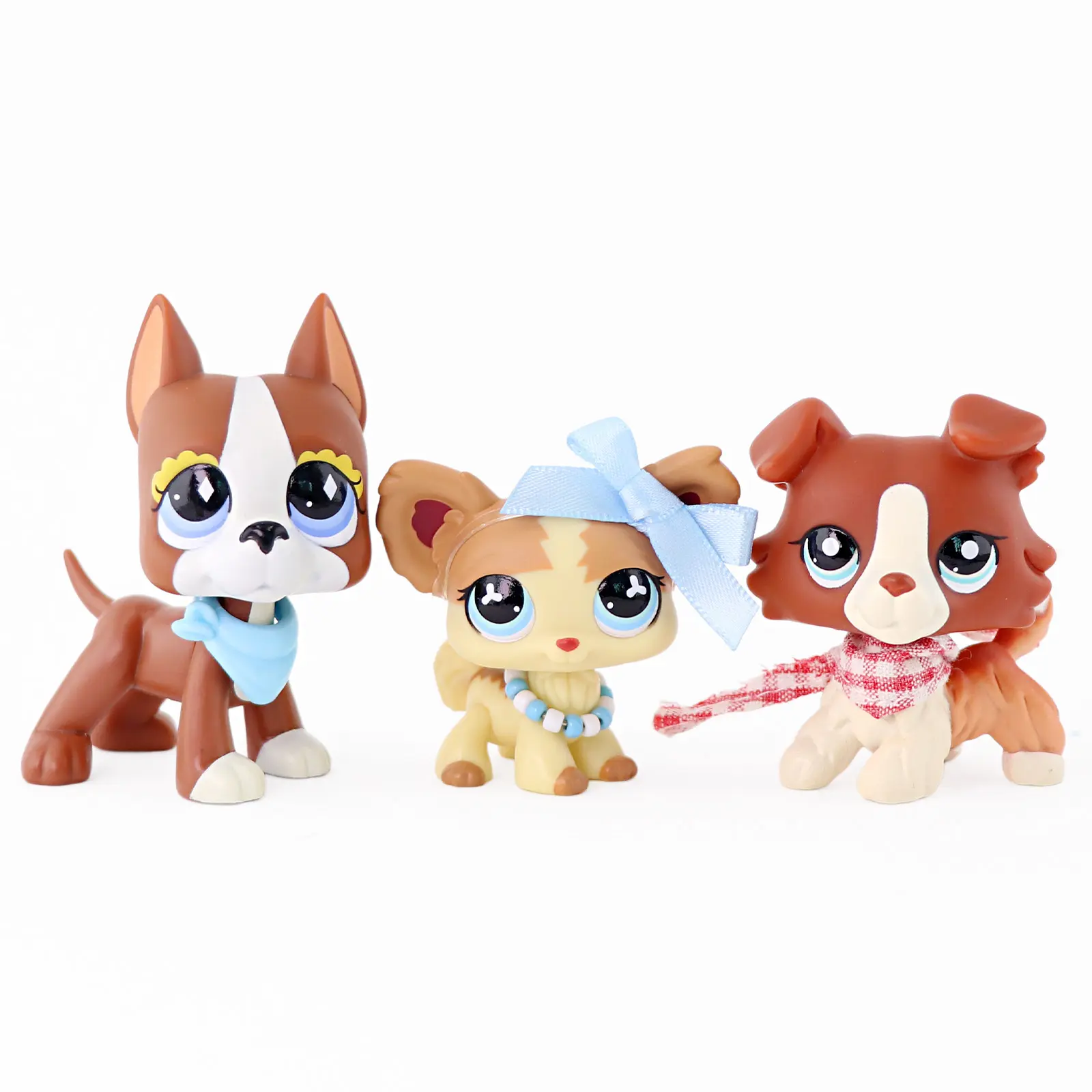 3 Pcs Mini Puppy Collectible Figurines, Cute Cartoon Dog Statues with Bandana Bow & Bead Collar Accessories, Kawaii Pet Figure Decor for Collectors, Diorama & Gift