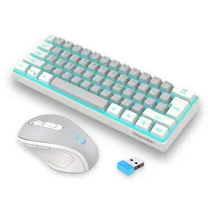 Snpurdiri 2.4G Wireless Gaming Keyboard and Mouse Combo, Include Mini 60% Mechanical Feel RGB Backlit Keyboard, Ergonomic Vertical Feel Small Wireless Mouse(White and Grey)