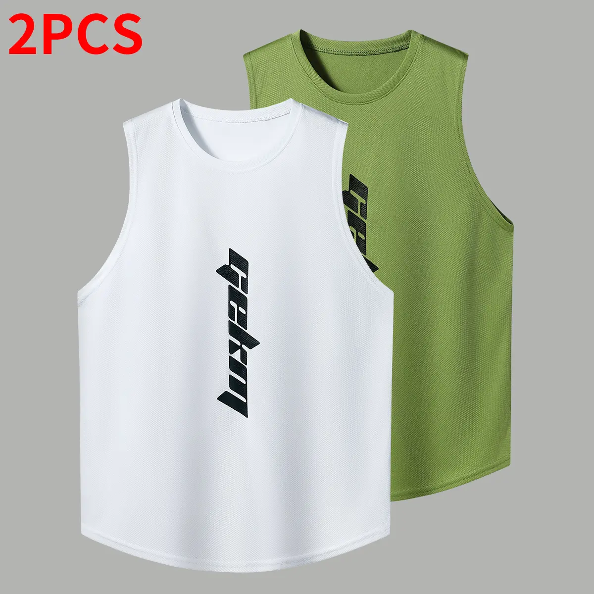2 Pack Men's Fitted Sleeveless Short Vests in Mesh Fabric, Quick-Dry Letter Print Athletic Activewear for Gym & Training, Tank Tops, Slim Fit Vests, Athletic Graphic Vests, Muscle Tee Vests