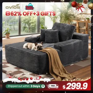 【Jumpstart Sale】Ovios 67'' Boneless Chaise Lounge Chair with Cup Holders, Oversized Upholstered Sofa Bed, Sleeper Couch Reading Chairs Fluffy Plush Corduroy Cloud Sofas Couches Living Room - No Assembly Required
