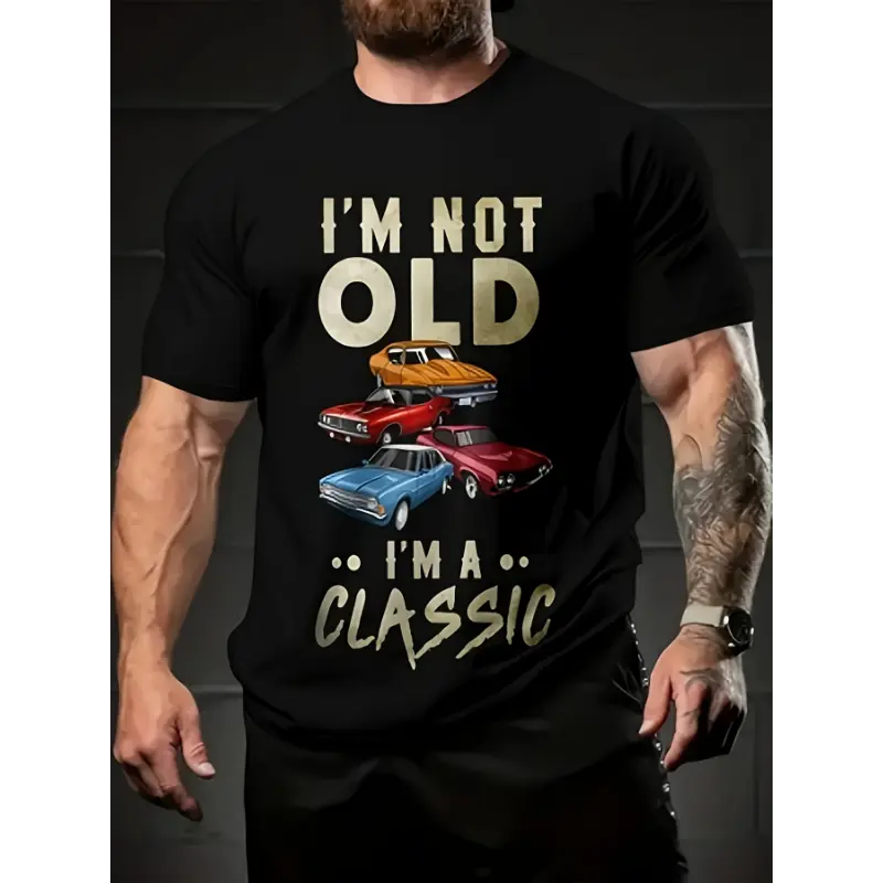 Men's Cotton Graphic Tees, Trendy Casual Sports T-shirts with Multi-Color Car Print, Summer Cool Short-Sleeved Regular Round Neck Comfortable Outdoor Top, 90s Y2K Funny Christian Style, COD Eligible, Cotton Material, Tropical, Shortsleeve
