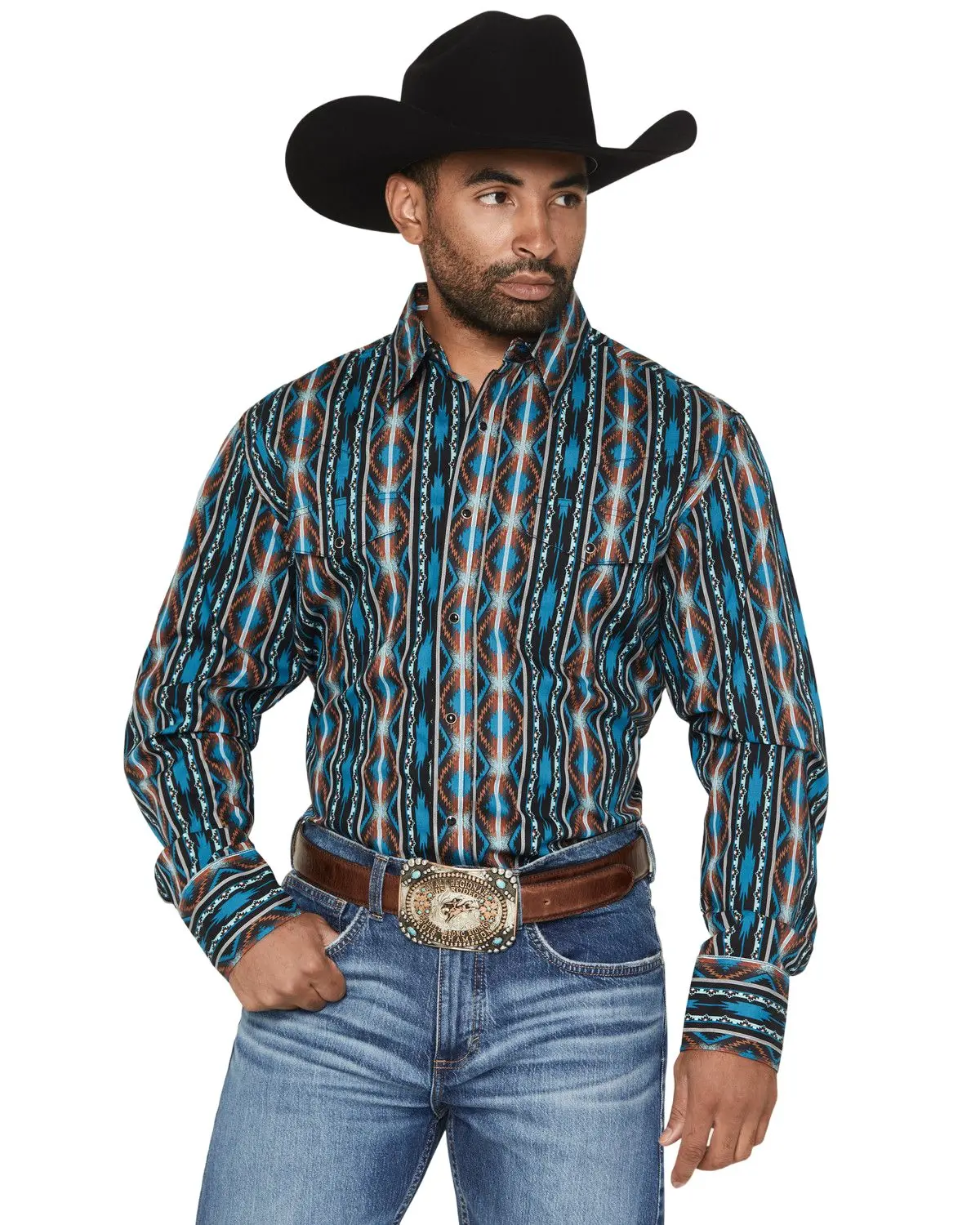 Wrangler Men's Men'S Checotah Southwestern Print Long Sleeve Snap Western - 112367735