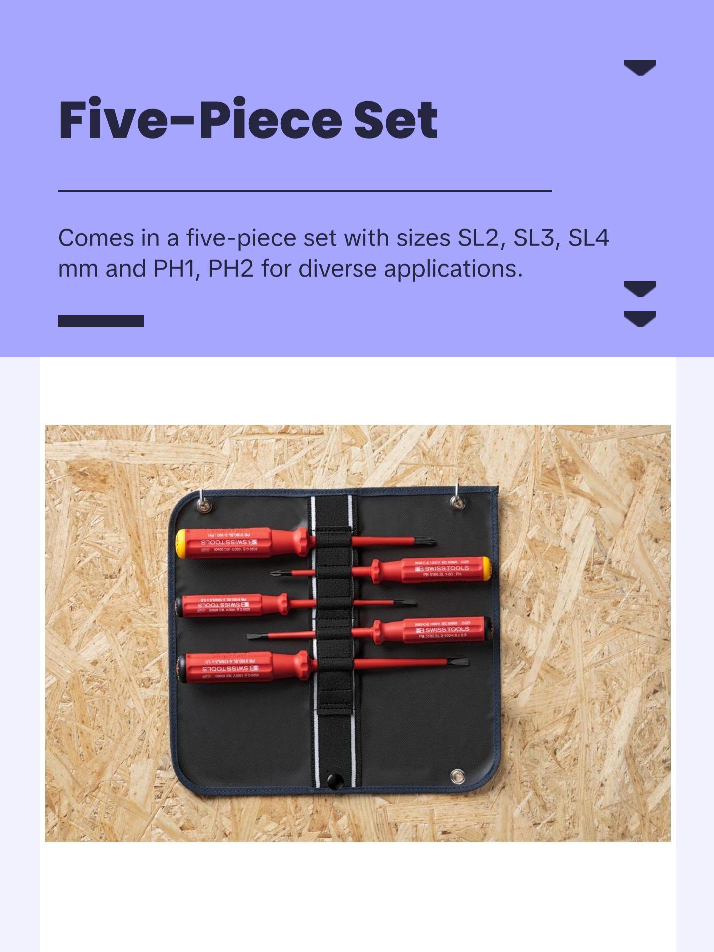 PB Swiss PB 5542.SU SL GY Screwdriver Set Slotted/Phillips in Roll-Up Case with Classic VDE Handle, 5 Pcs