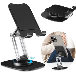 360° Adjustable Foldable Desktop Cell Phone Holder, Aluminum Durable Folding Stand Metal Base for iPhone Samsung iPad Android Smartphone