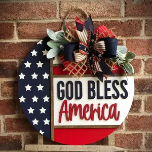 Fourth Of July Independence Day 3D Front Door Decoration, Patriotic Door Wreath, American Welcome Door Hanging, Welcome Sign, Doorplate, Summer Home Decor, 3D Letters, Porch Decoration Holiday Decoration