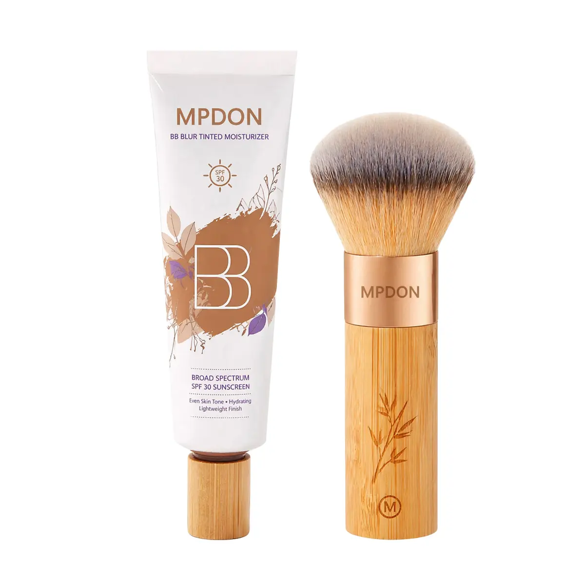 MPDON BB Blur Tinted Moisturizer with SPF 30 Iron Oxide Blend - Moisture-Boosting, Brightening, Skin-Smoothing BB Cream for Normal Skin, Sun Protection, Even Tone, Youthful Look, Free Makeup Brush Included (Multi-Pack Option Available), Even Skin Tone