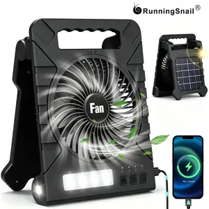 Solar Camping fan portable with LED light , Rechargeable, 4-Speed, Timer, Cordless, Hanging Hook for Outdoor, Travel, Hiking, Beach, Tent, Home Use Lithium Battery Fan Energy Saving Fan