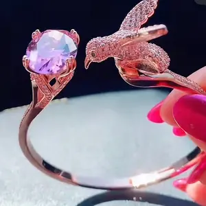 Humming Bird Bracelet Opens For Easy Wear One Size Silver Plated Unique Gifts with Red Gemstone Accent