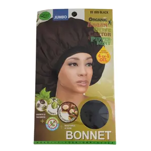 Qfitt Organic Argan + Shea Butter Olive Oil Jumbo Satin Bonnet #899 Black Haircare Moisturize Salon Equipment Heatless