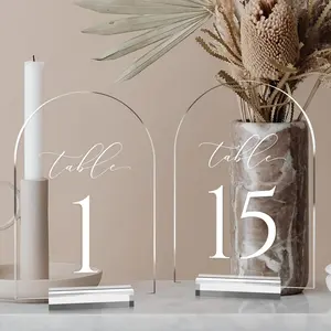 Clear Arch Table Numbers for Wedding, 5x7 Inch Arched Acrylic Table Numbers 1-15 with Stands, Clear Acrylic Arch Sign with Holder for Centerpiece, Reception, Wedding, Party, Event