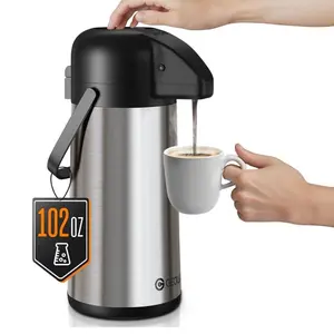 Airpot Coffee Percolator Carafe 102 OZ/3L - Thermal Dispenser with Pump - Insulated Stainless Steel Urn for Hot Drinks, Water, Tea, Chocolate - Ideal Party Drinkware Jugs