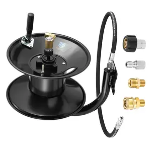 M MINGLE Pressure Washer Hose Reel 100 ft 3/8" NPT to M22 14mm Adapter, Heavy Duty Mounted Hose Reel for 100 ft 3/8" Power Wash Whip Hose 4000 PSI