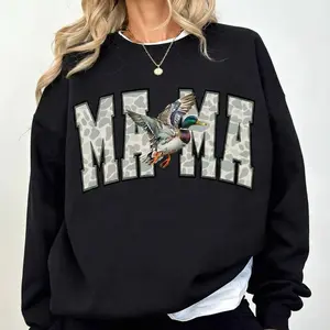 MAMA Camo Sweatshirt, Hunting Deer Graphic Crewneck, Outdoor Mom Pullover, Unisex Cozy Top for Men and Women