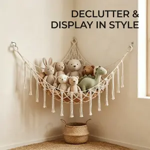 Home storage essential plush toy hanging hammock or mesh corner — large toy hammock net for room decor — cute plush toy storage rack — a wall-mounted bedroom home decor essential for children’s and infants’ rooms, bedroom decoration