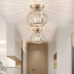 Modern Luxury Crystal Ceiling Light, Gold Mini Pendant Lamp, Elegant Lighting, Ceiling Bulb Lamps, E27 Socket, Suitable for Hallway, Bedroom, Kitchen, Entryway, Includes 5w Bulb