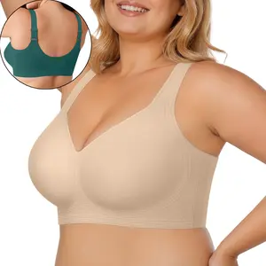 OEAK Women Jelly Wireless Bra Seamless Backless Push Up Full Coverage Supportive Everyday Plus Size T-Shirt Bra
