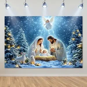 Holy Nativity Snowy Forest Backdrop Banner for Christmas & Birthday Parties Indoor & Outdoor Decoration Ideal for Home Garden Park Festive Events Lightweight Magical Colorful Ornaments