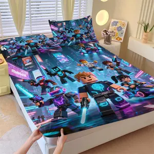 Roblox Patterned Bed Sheet, a Non Slip, Dust-Proof And Soft Bedroom And Dormitory Bedding, Suitable As a Moving And Valentine's Day Gift, Including 1 Bed Sheet And 2 Pillowcases, Bedsheet Sets, Bedding Sheets