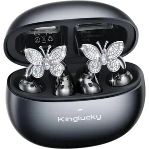 Jewelry-Inspired Clip-On Earbuds with Butterfly Earrings, Comfortable Fit & 50H Playtime Open Ear Bluetooth 5.4 Wireless Headphones for Women, Small Ears, Sports & Workouts (Black)