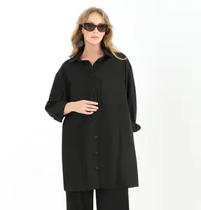 Muslim Women's Button-Front Double Pocket Tunic - 10564 Black