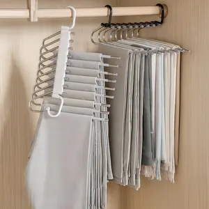 Upgrade 9 Layers Pants Hangers Space Saving, Pant Hangers Organizer Multifunctional Pants Rack Space Saver Closet Organizers and Storage Hangers for Pants Jeans Leggings Trousers Skirts