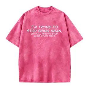 Cotton Short Sleeve Funny I'm Trying To Stop Being Mean Snarky Stupid T-Shirt for Men Women