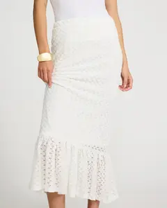 Express Crochet High Waisted Ruffle Hem Maxi Skirt