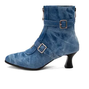 Women's Solid Color Stiletto Heeled Canvas ankle boots, Fashionable Pointed Toe High Heel Boots for Daily Wear, Ladies Boots for Fall & Winter