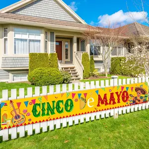Cinco De Mayo Banner, Large 5 De Mayo Decorations, Mexican Fiesta Party Supplies, Outdoor Indoor Front Fence Decoration