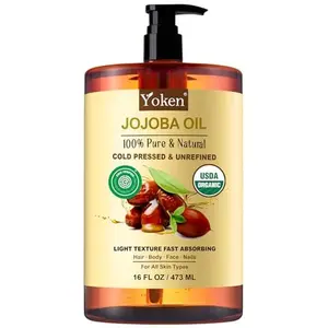 Yoken Pure Jojoba Oil Organic USDA Certified 16 fl oz, Natural Jojoba Oil for Hair, Skin & Face, Cold Pressed Unrefined, Deeply Body Moisturizer Jojoba Carrier Oils for Essential oil Mixing