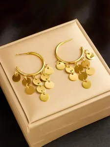 1Pair Stainless Steel Round Disc Tassel C-Shape Earrings Fashion Waterproof Ear Stud Jewelry For Women Gift Party Wedding