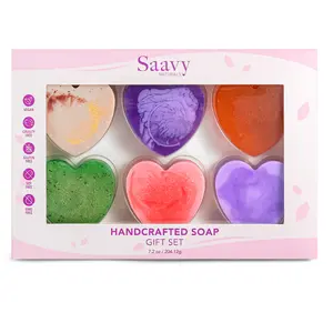 Saavy Natural 6-Pack Heart Artisan Soap Gift Set – Plant-Based Cleansing Bars – Valentine’s Edition