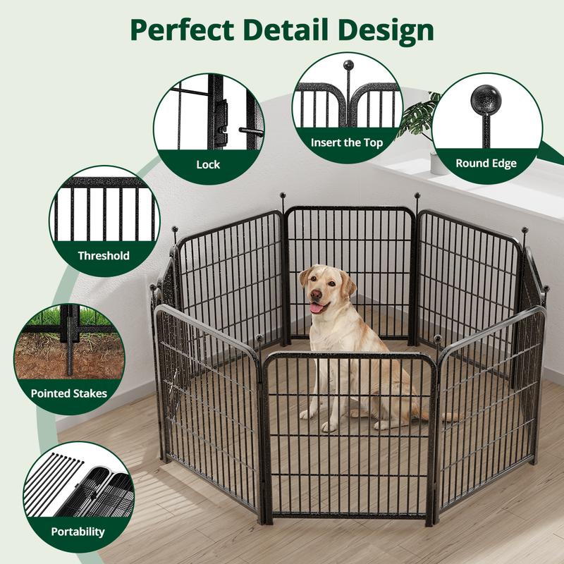 PETEMPO Portable Dog Playpen 8 Panel, for Indoor & Outdoor Use - 32/40 Inch Metal Pet Exercise Pen, Foldable Puppy Fence for Camping, RV Travel & Patio, Adjustable Kennel Cage for Small, Medium & Large Dogs, Children's playpen