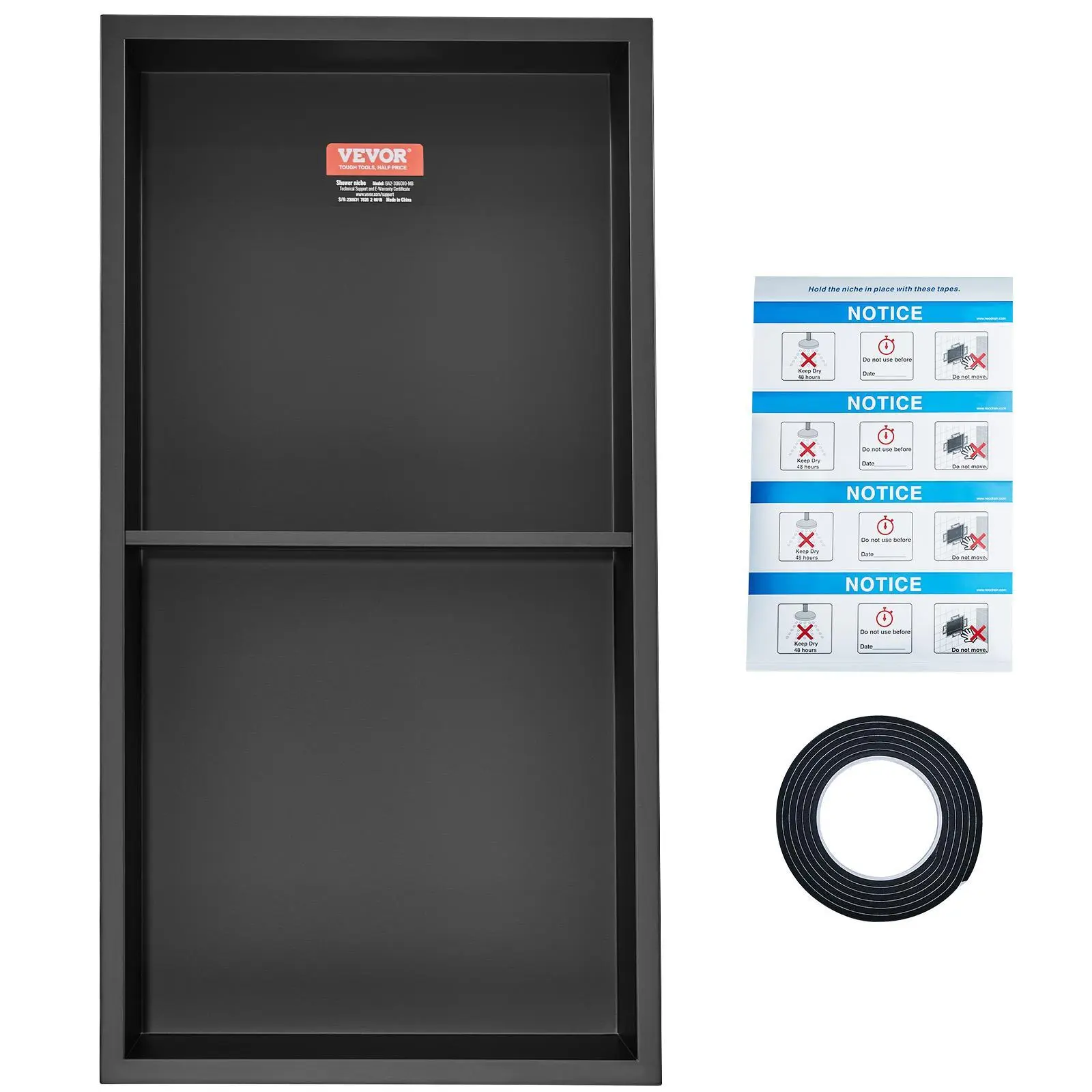 VEVOR 13"x25" No Tile Shower Niche 304 Stainless Steel,  , Wall-Inserted Niche Recessed Double Shelves, Sealed Waterproof Rust-Resistant Easy Cleaning Modern Niche for Shower or Soap Storage Bathroom#BackToSchool