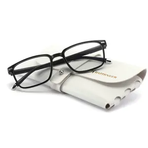HAITONGCR Black Rectangular Eyeglass Frames with Gold Temple Accent, Unisex Full-Rim Optical Frame for Prescription Lenses, Classic Business & Everyday Style, Includes Protective Case + Cleaning Cloth