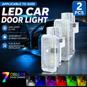 2pcs RGB LED Car Door Welcome Lights for Audi A1 A3 A4 A5 A6 A7 A8 Q3 Q5 Q7 Q8 e-tron | Plug & Play Ghost Shadow Projector | 7-Color Ambient Logo Lamp | No Wiring Required | Front/Rear Door Compatible