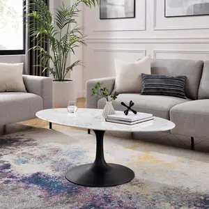 Modway Lippa 48" Oval Artificial Marble Coffee Table in Black White